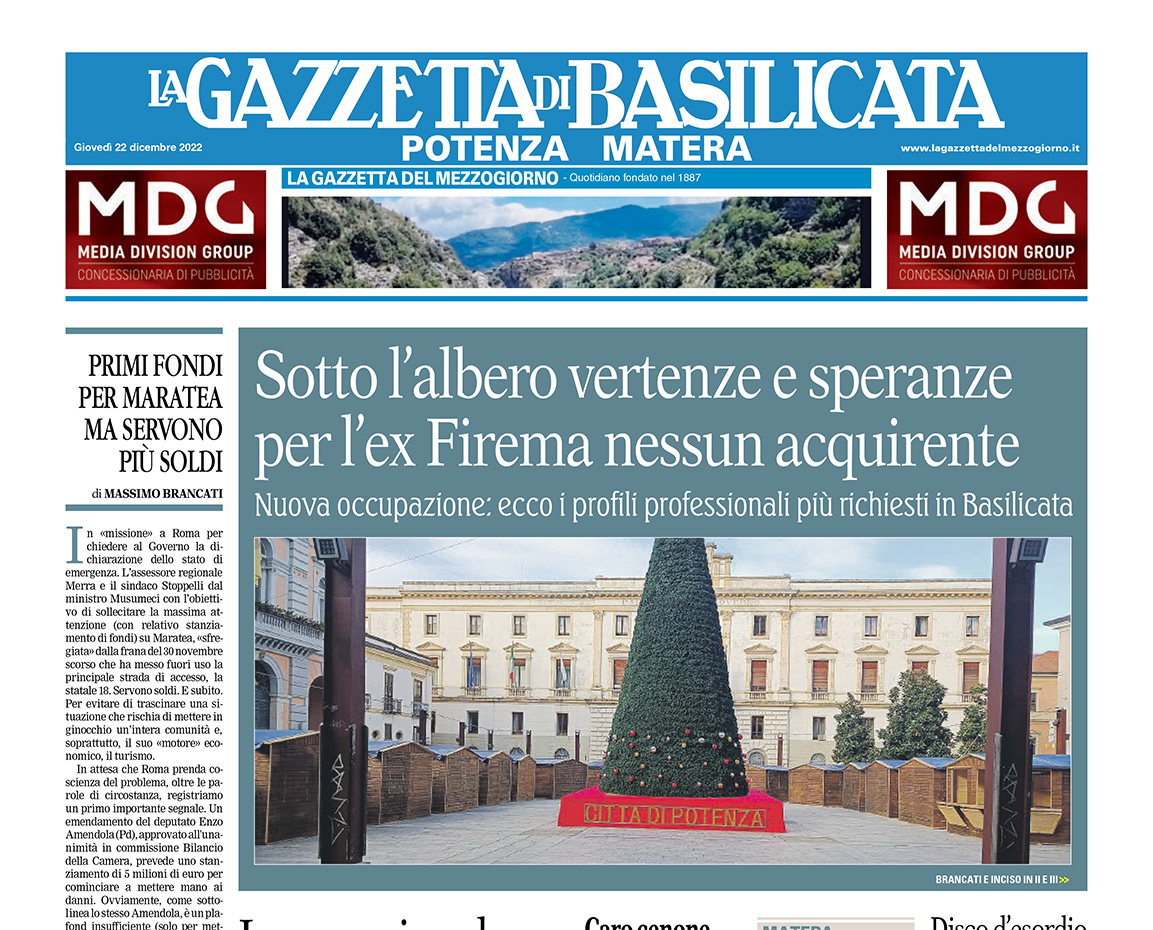 Copertina pagina della Gazzetta di Basilicata